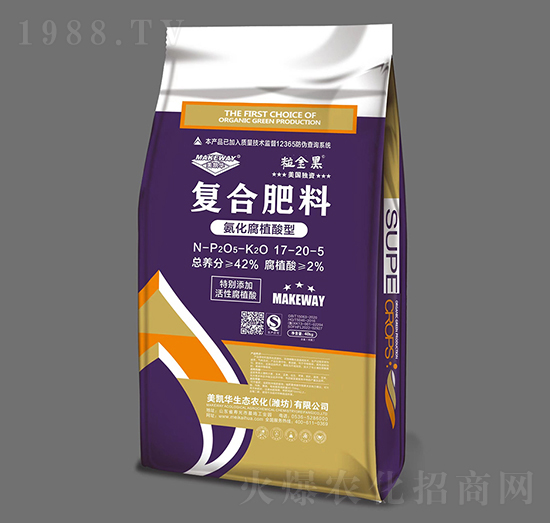 42%氨化腐植酸型復合肥料17-20-5-粒金黑-美凱華